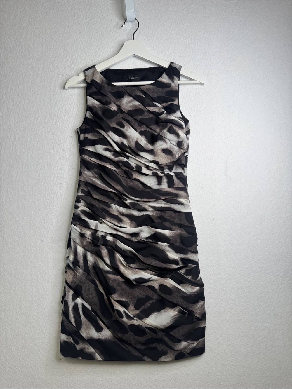 Ann Taylor Spotted Cheetah Print Ruched Draped Sheath Dress, 2P